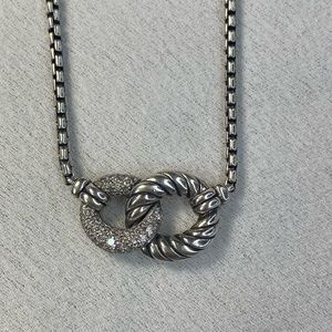 David Yurman Belmont Curb Link Necklace in Sterling Silver with Pavé Diamonds